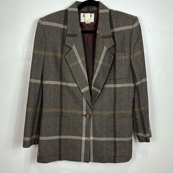 Kasper For A.S.L. Vintage Wool Blend Plaid Single Breasted Blazer Size 10 - Picture 1 of 11